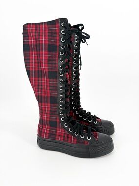 Converse Chuck Taylor All Star Lift XXHi Platform Plaid in Park Red Size 6.5